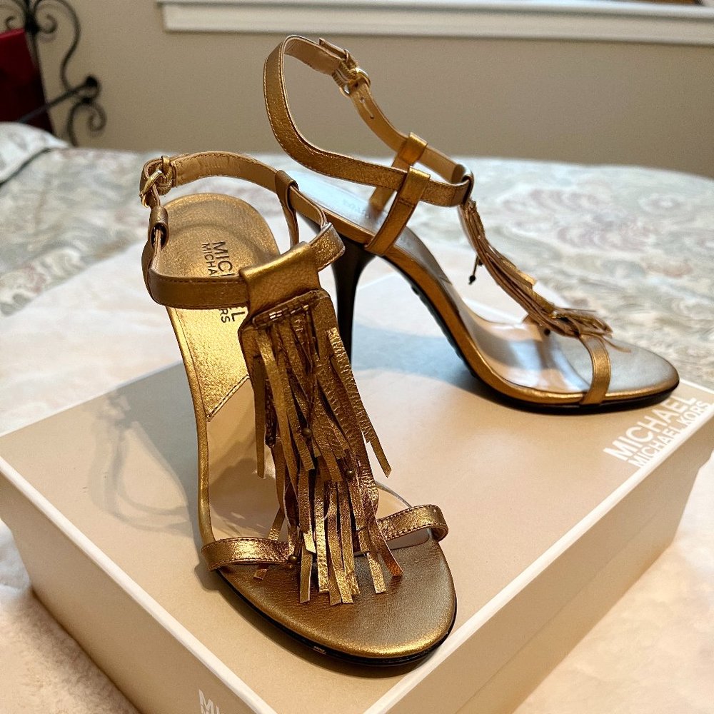 Michael Kors Gold Fringe Heels - Size 8